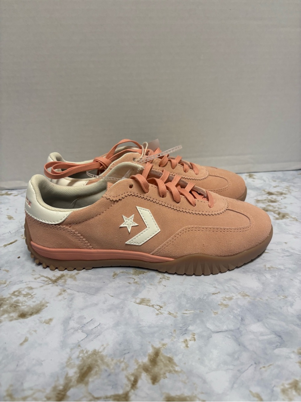 Converse Peach Suede Sneakers with Cream Star Chevron